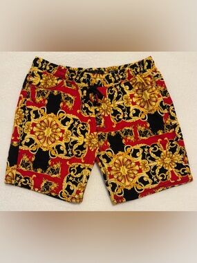 Baroque Gold Men’s Italian Designer Stretch Twill Shorts Size L